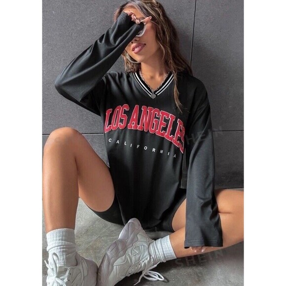 SHEIN MOOSTA Los Angeles Drop Shoulder Women’s Oversized Loose Fit Medium - Picture 4 of 14